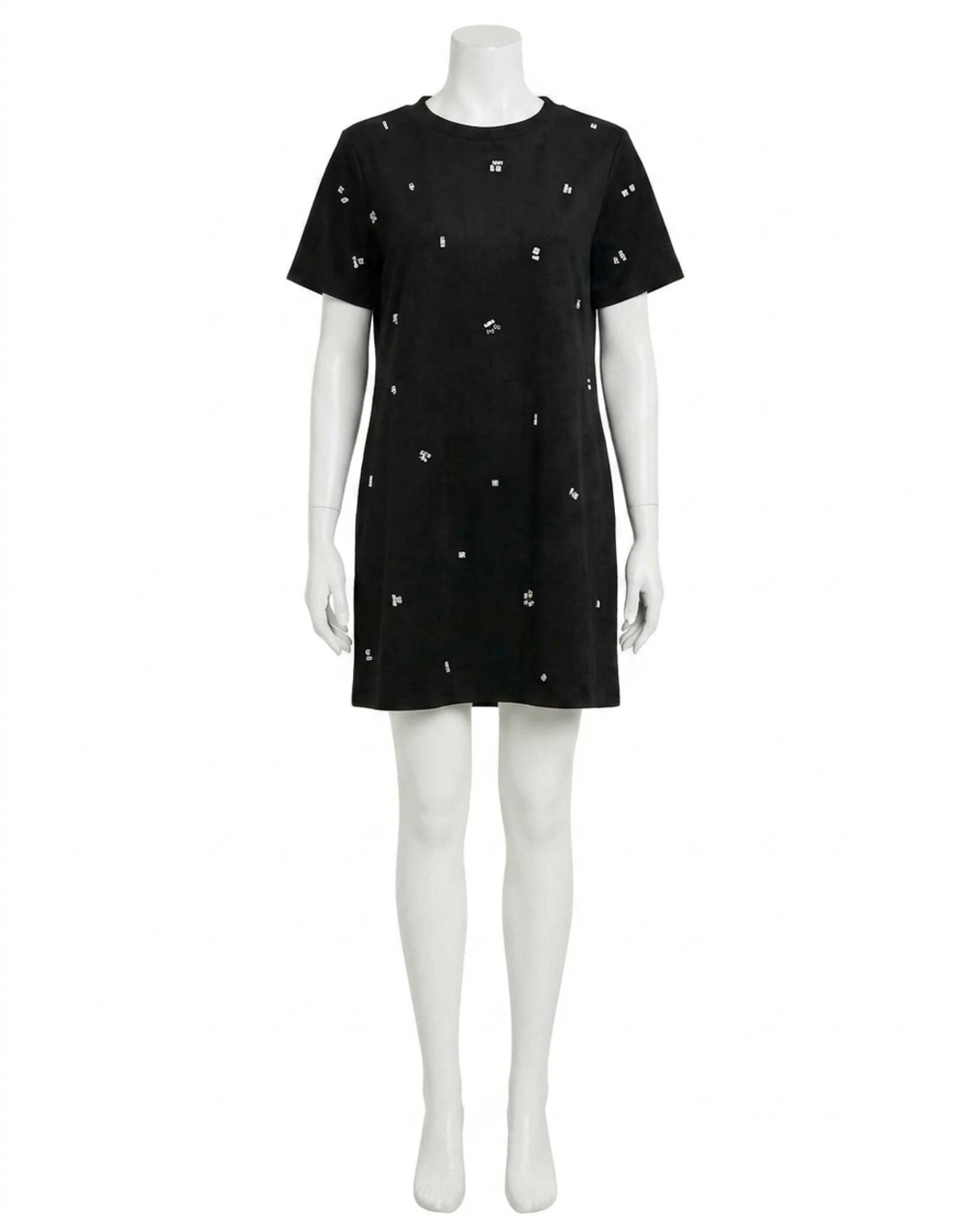 NEW BLUIVY elle rhinestone embellished suede shift mini dress in black